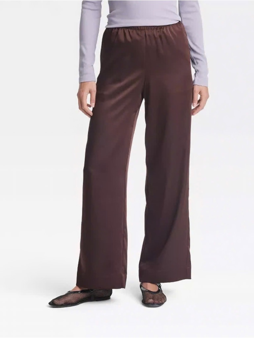 a new day Wide Leg Satin Pants in Brown